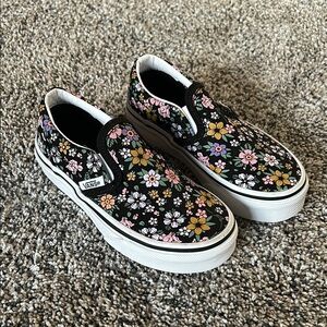 Vans Kids Floral Slip-On Shoes - Black pink mustard yellow white